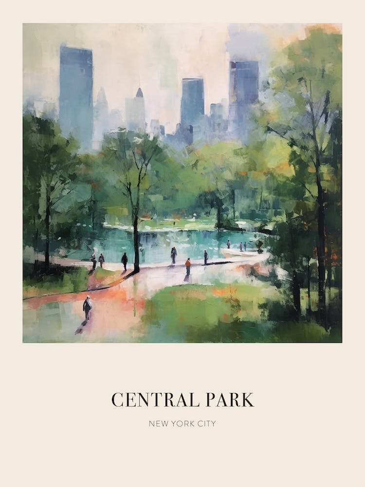 Central Park New York City Vintage Cezanne Inspired Poster