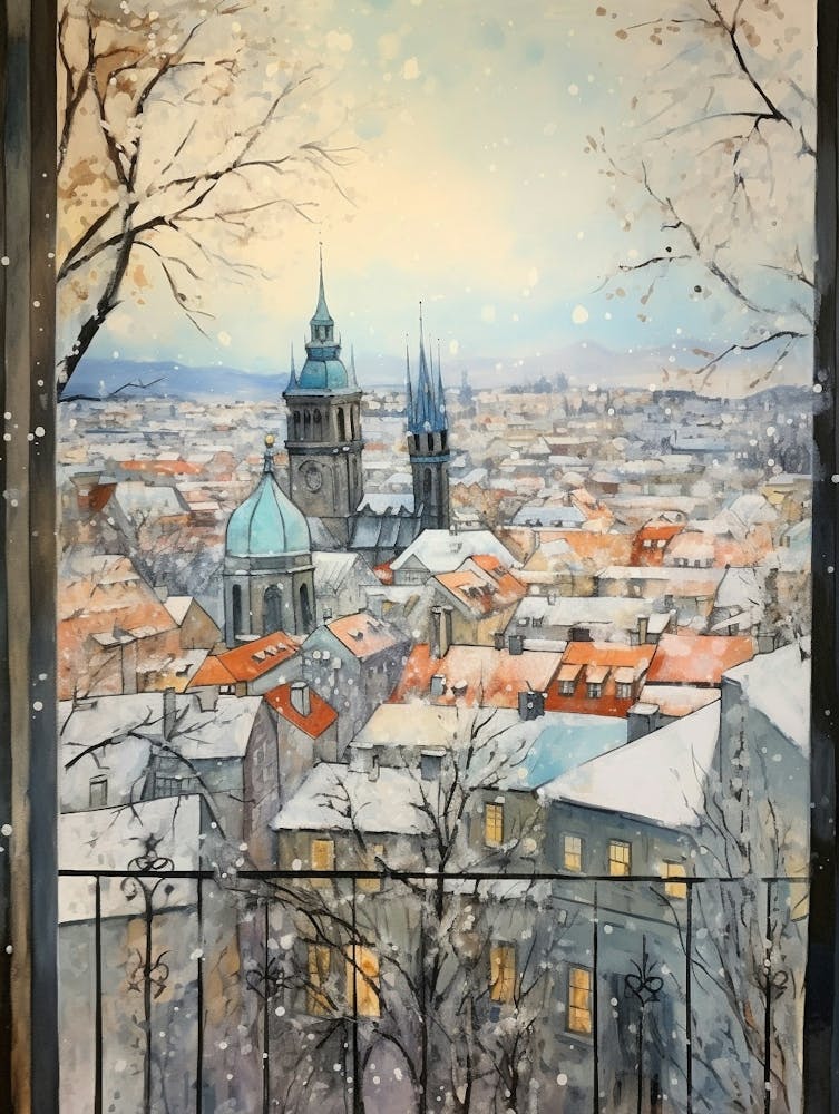 Winter Cityscape Prague Czech Republic 1