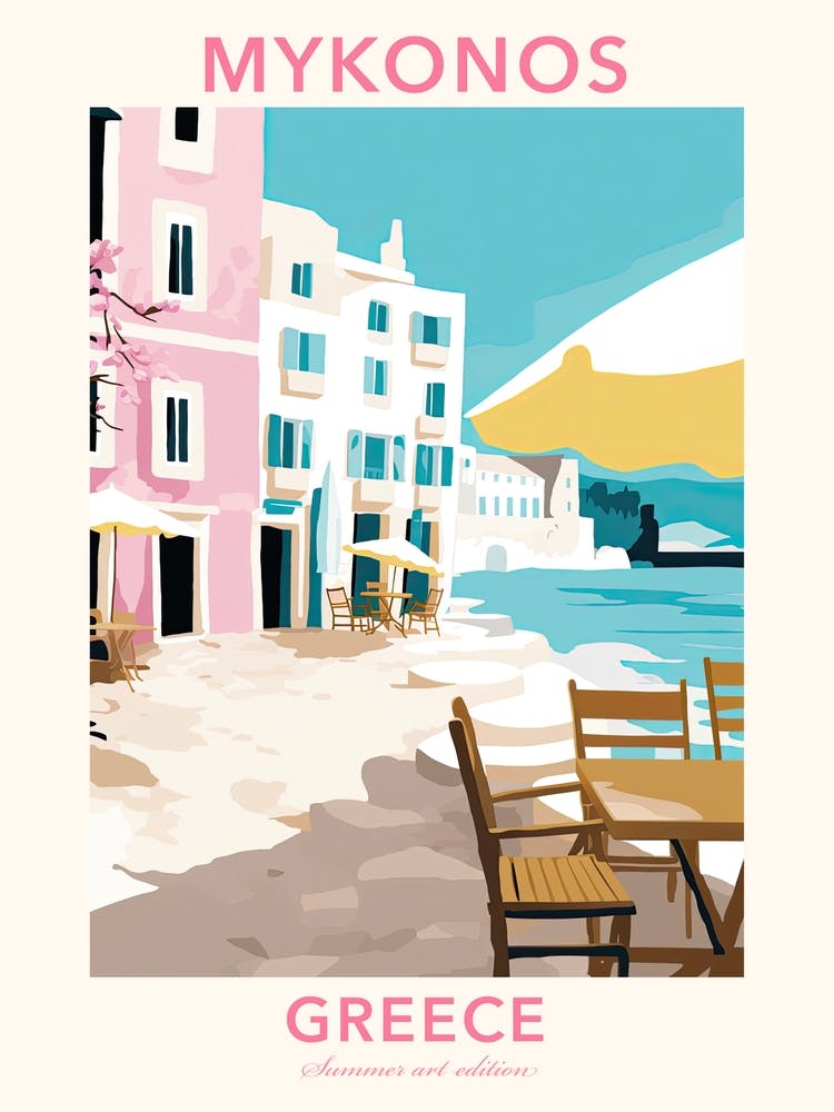 Mykonos, Greece, Flat Pastels Tones Illustration 3 Poster