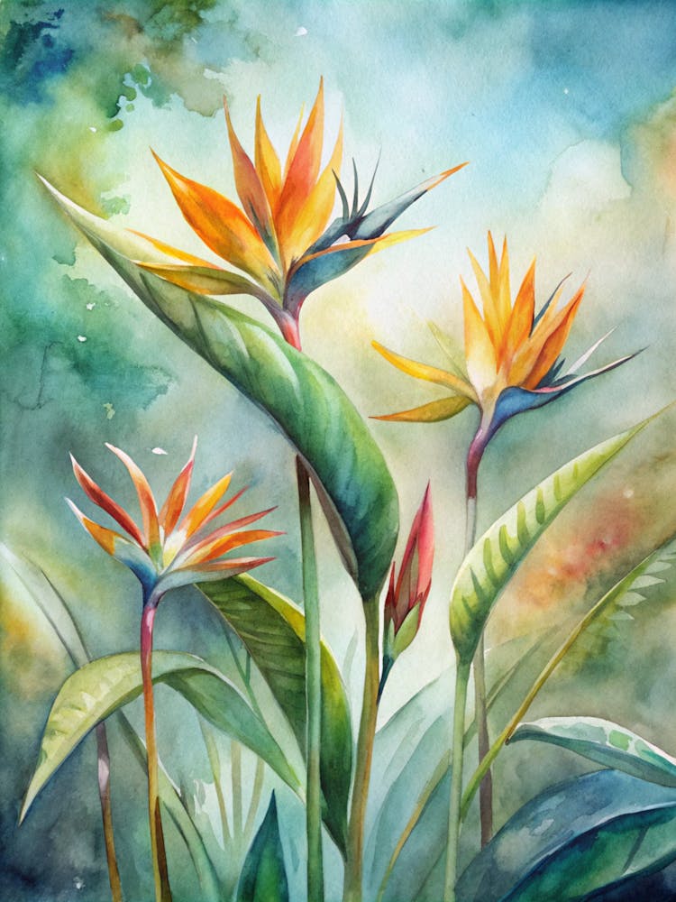 4 Birds Of Paradise Flowers Standing Tall