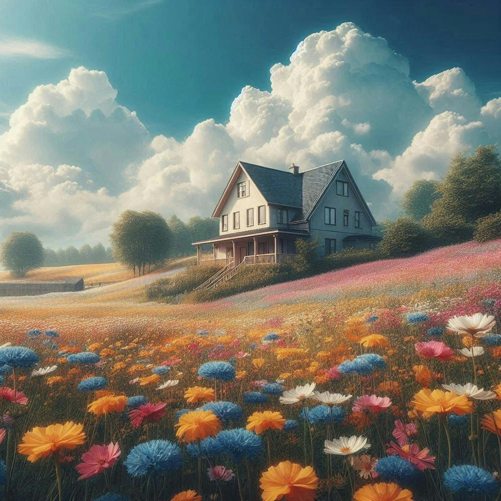 flower and House In The Meadow