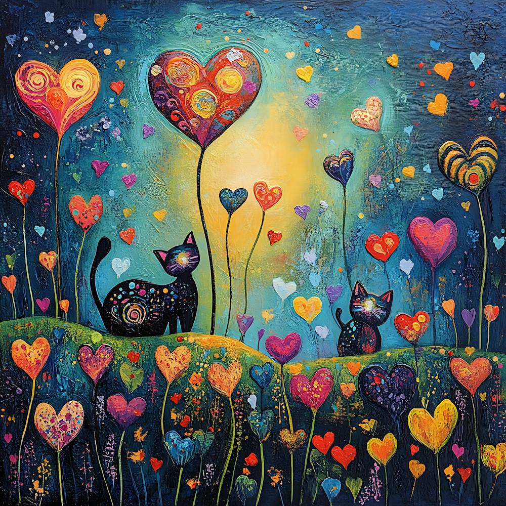 Abstract painting of a cat in a flower field 12