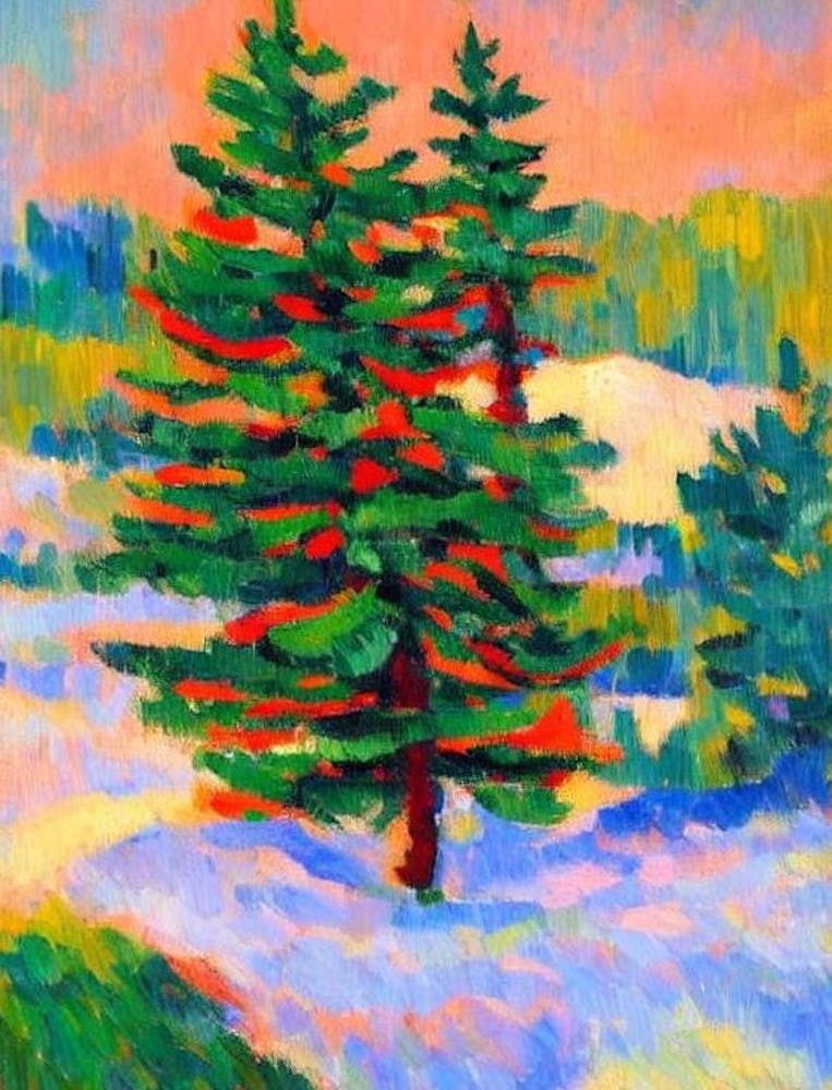 Fraser Fir 2 tree Abstract Block Colour