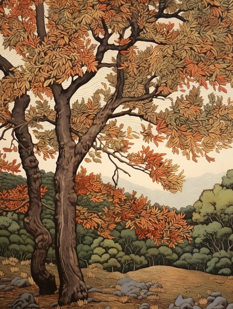 Elm 2 Vintage Autumn Tree Print 