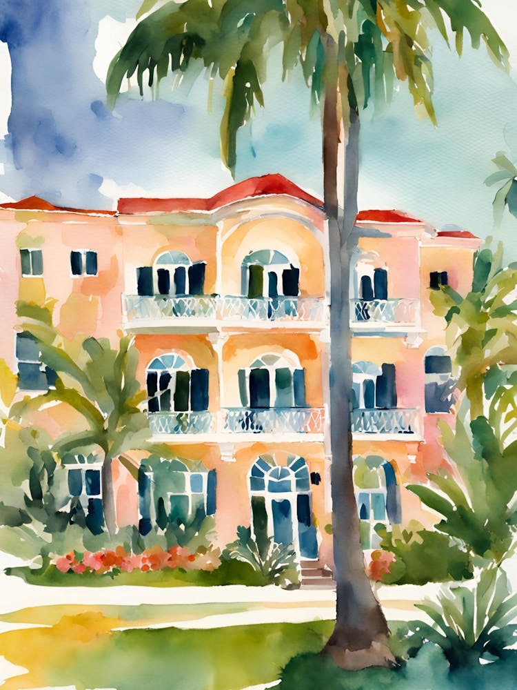 Colony Hotel, Palm Beach, Florida, Watercolor Print, Tropical Art, Watercolors, Colorful, Florida Painting (2)