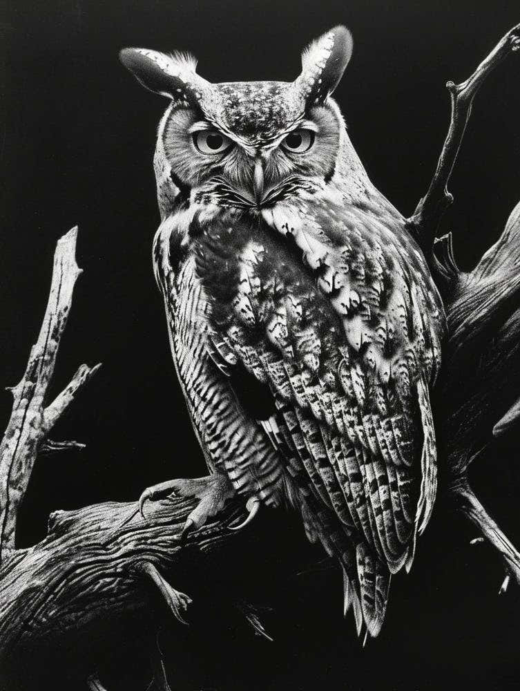 African Scops Owl Charcoal Drawing 2