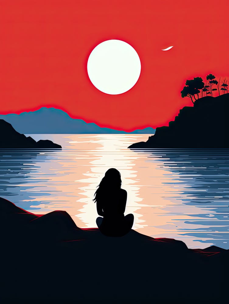 Sunset Silhouette Of A Woman, Loneliness