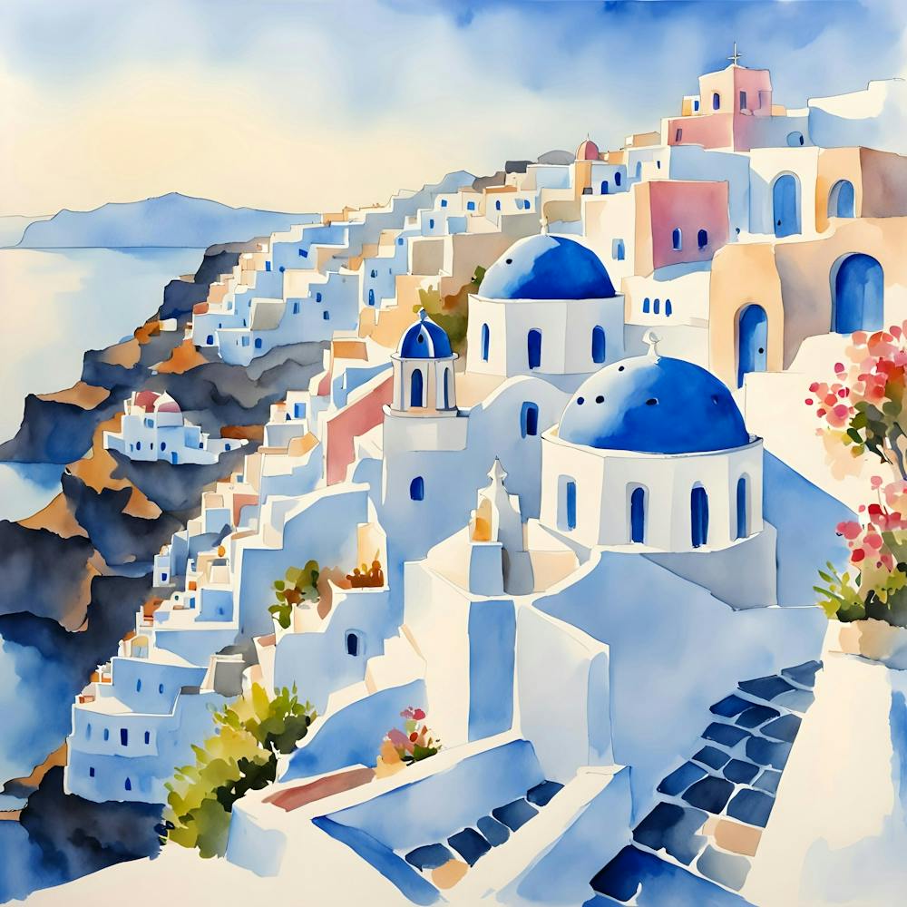 Santorini Greece Watercolor 5