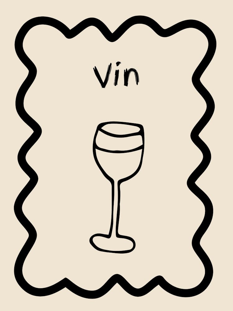 Wine Doodle Poster French B&W
