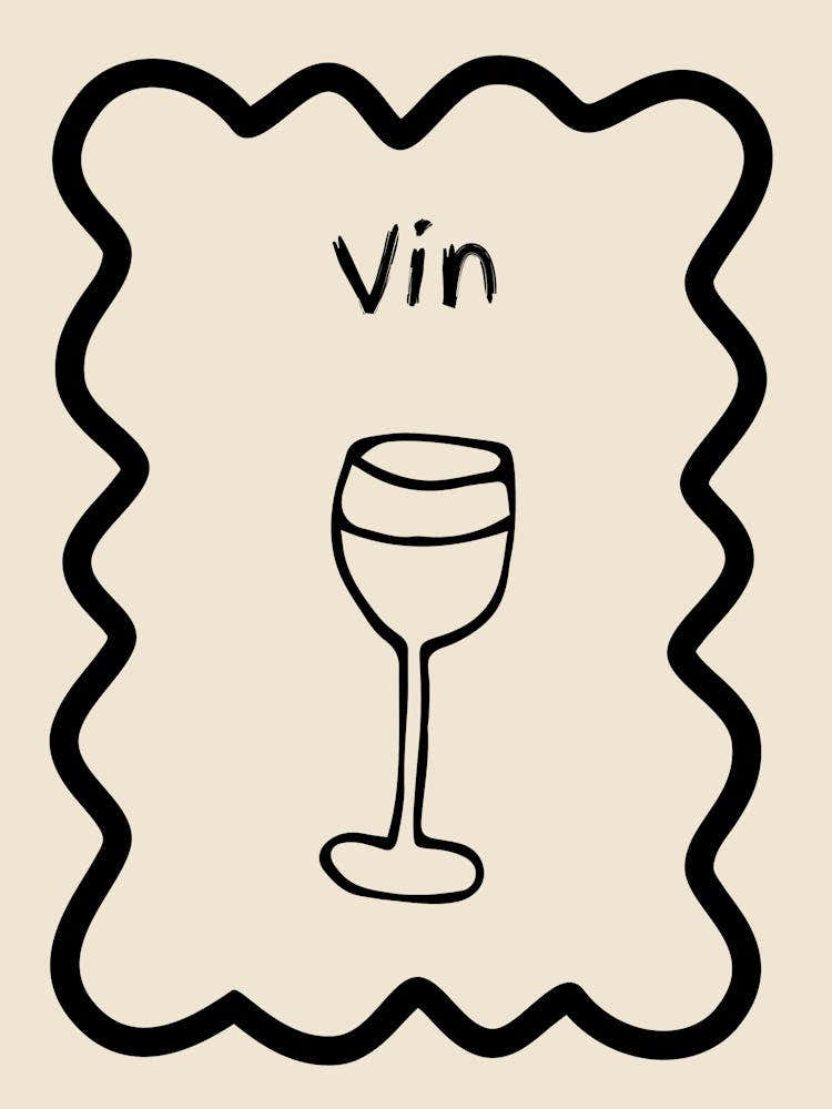Wine Doodle Poster French B&W