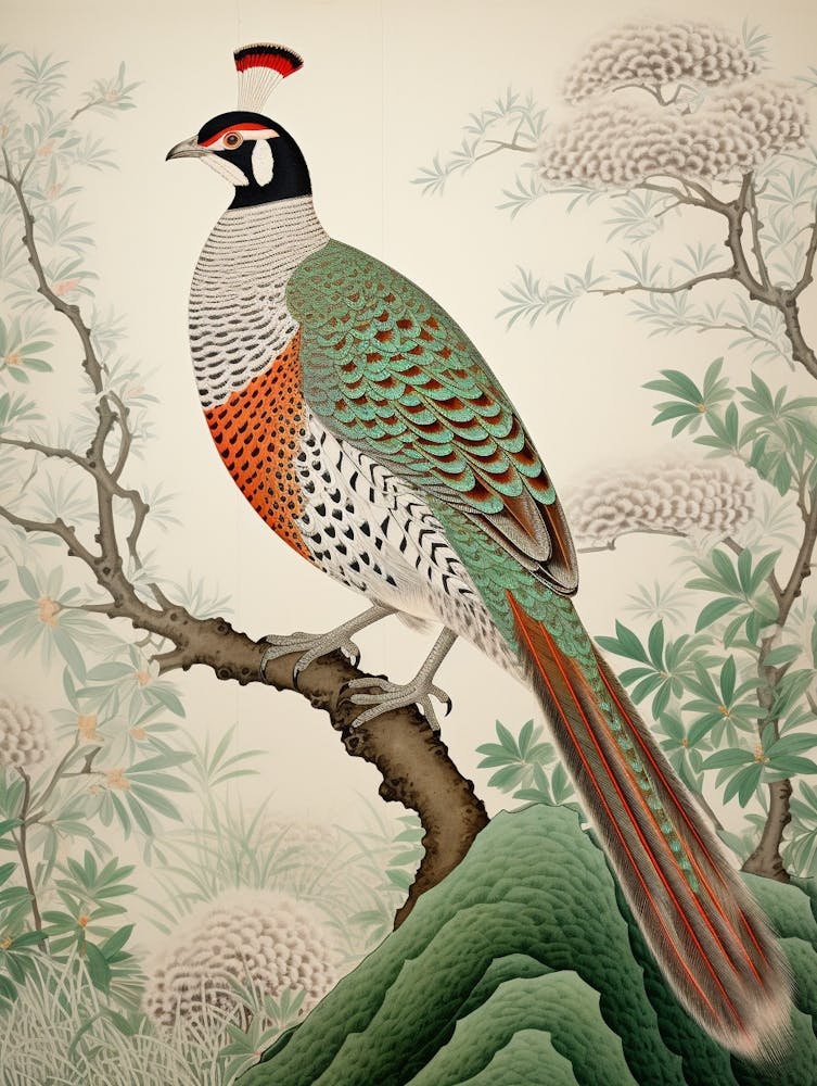 Ohara Koson Inspired Bird Painting Pheasant 3