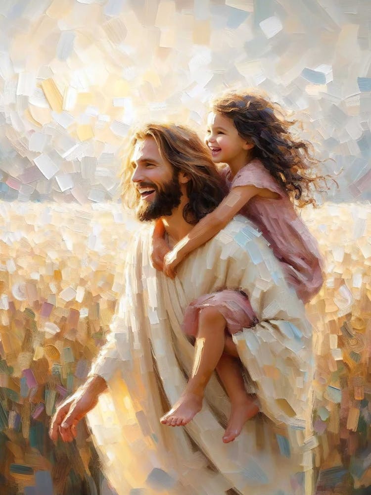 Wind Of Faith, Christian Wall Art, Jesus And Girl, Nursery Children Art, Jesus With Kids, Digital Lds Art, Bible Painting, Christian Prints