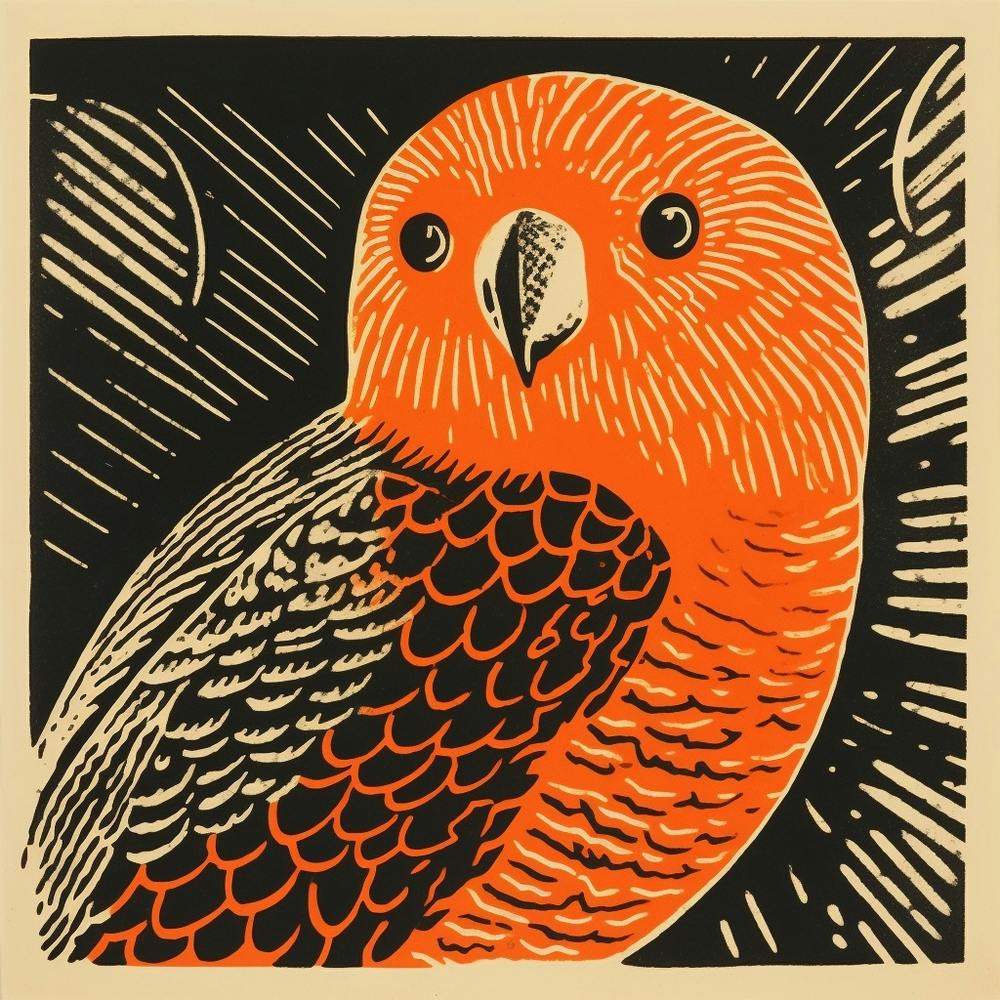 Retro Bird Lithograph Budgerigar 3