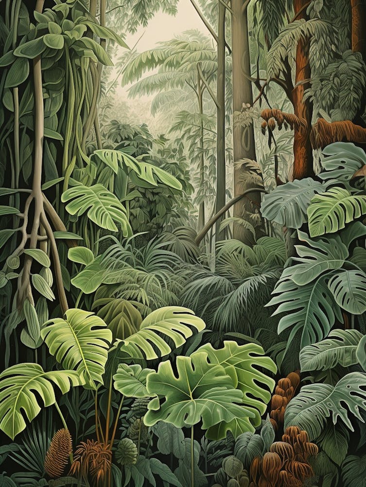 Vintage Jungle Botanical Illustration Swiss Cheese Plant 2
