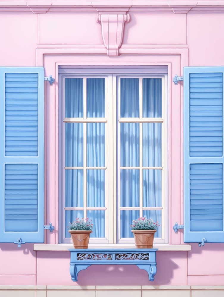 Pink House With Blue Shutters