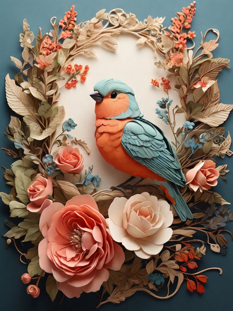 Bird In A Flower Wreath