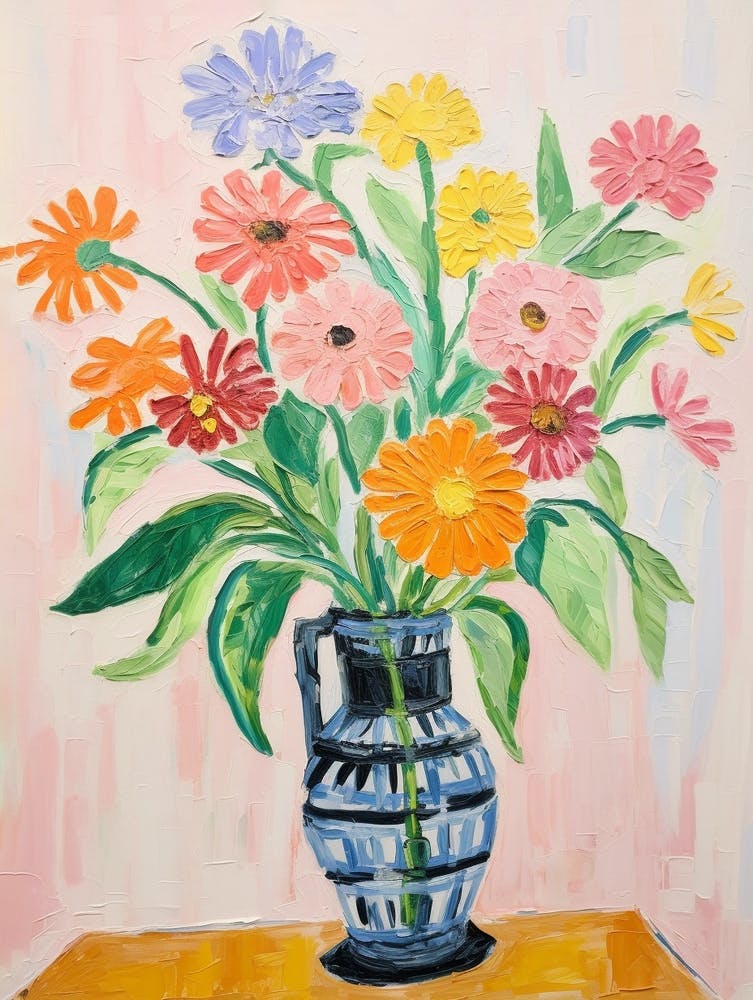 Blumenbild Fauvistischer Stil Zinnie 2