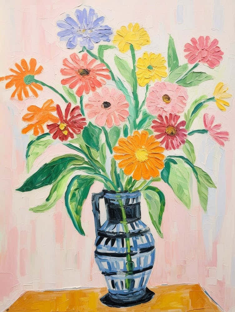 Flower Painting Fauvist Style Zinnia 2
