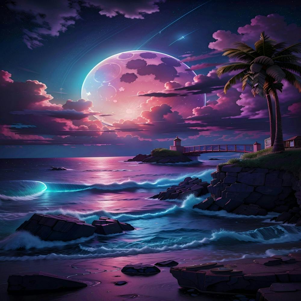 Full Moon Over The Ocean
