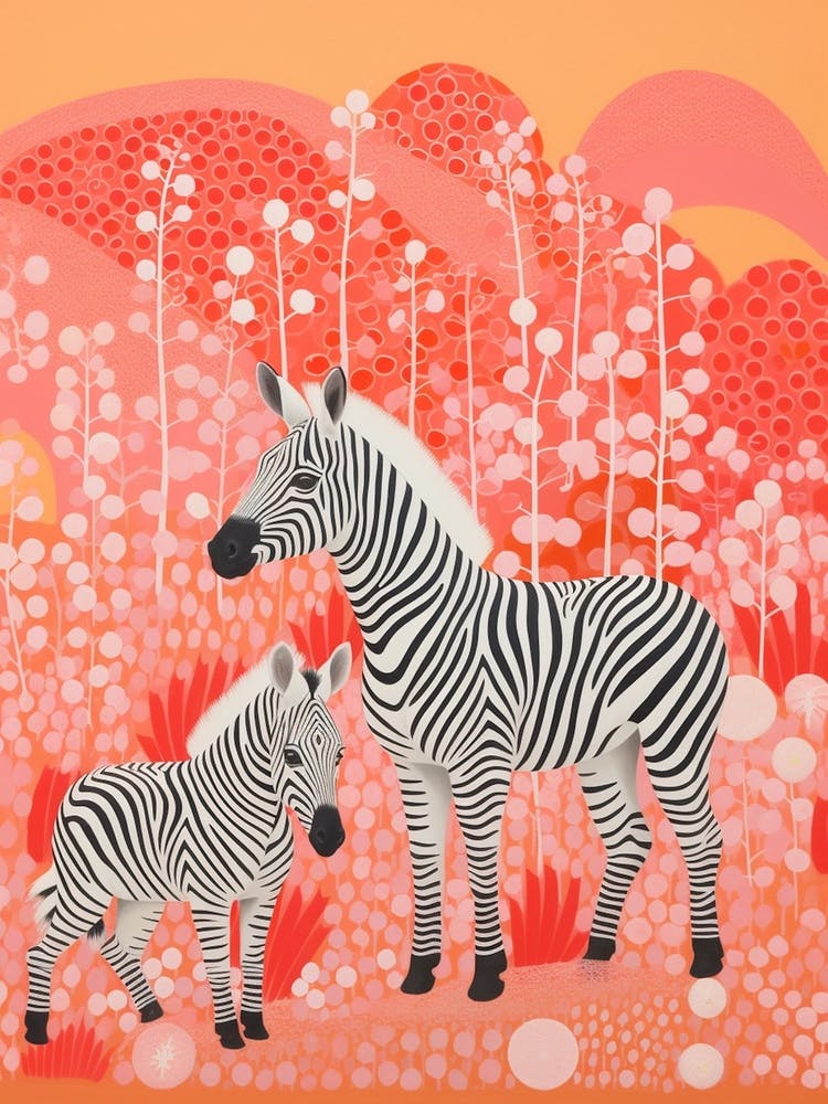 Zebra Mother & Calf Pink & Orange 1
