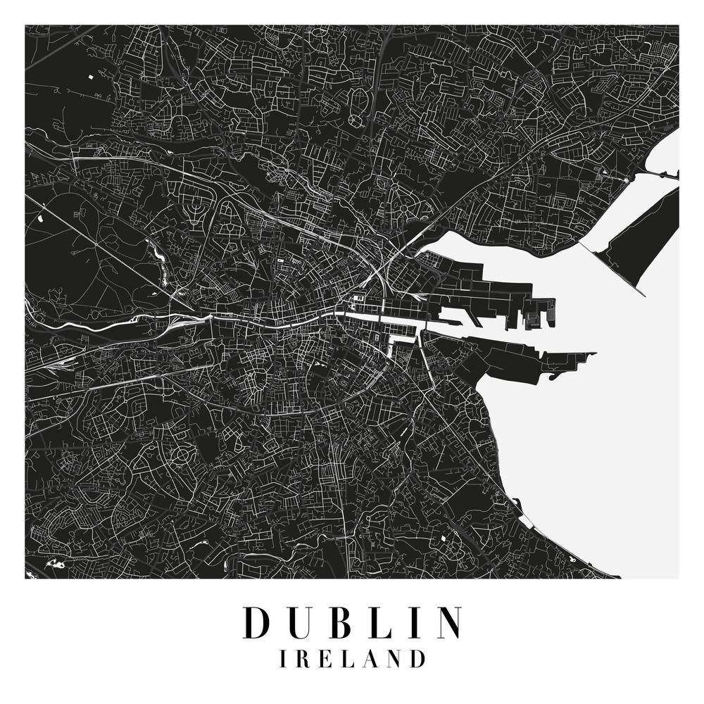 Dublin Ireland Minimal Black Mono Street Map  Square