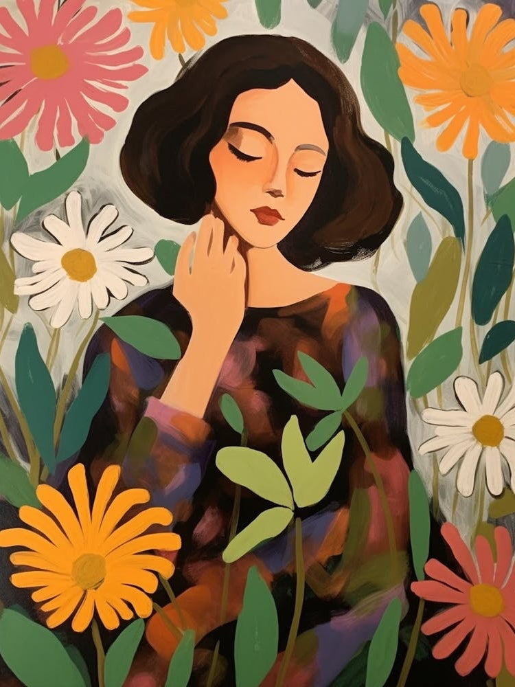 Woman With Autumnal Flowers Zinnia