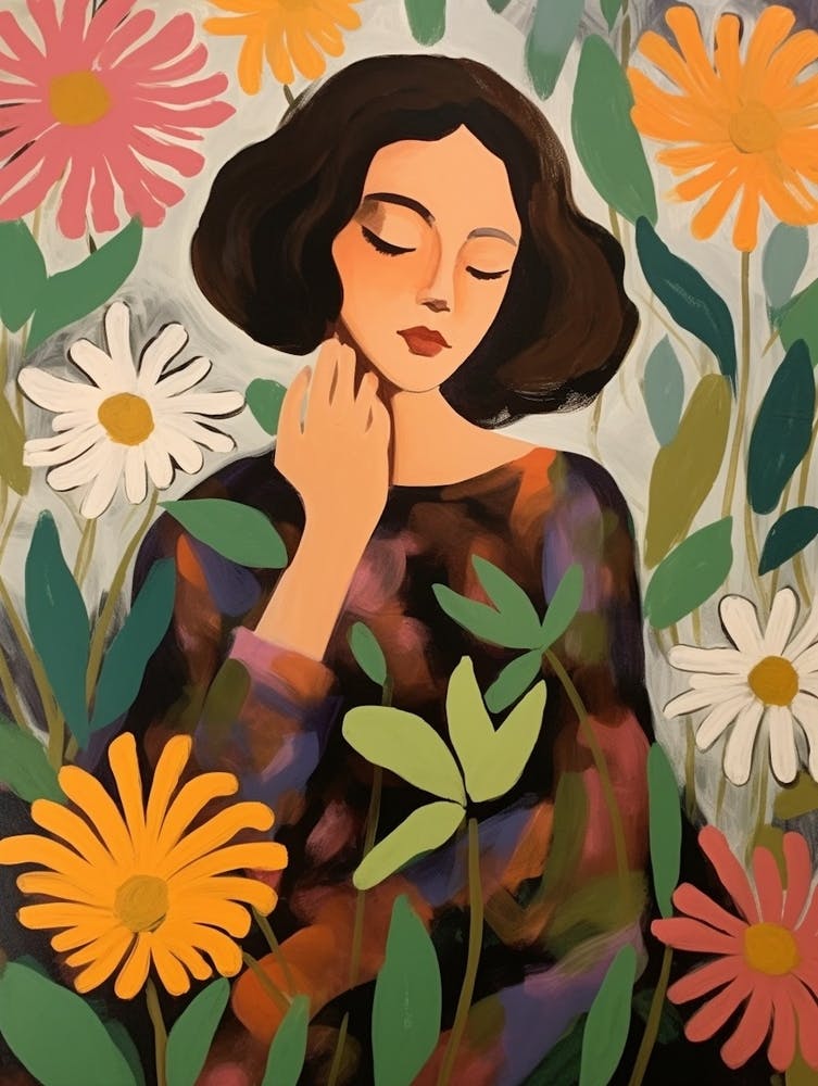 Woman With Autumnal Flowers Zinnia