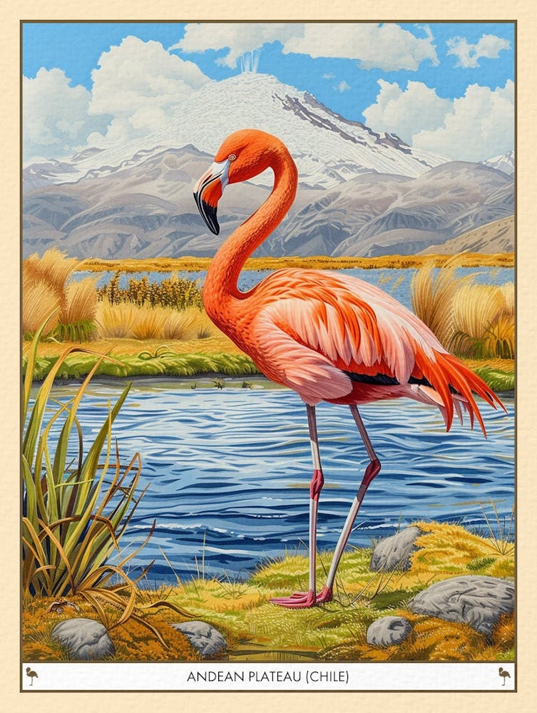 Greater Flamingo Andean Plateau Chile Tropical Illustration 3 Poster