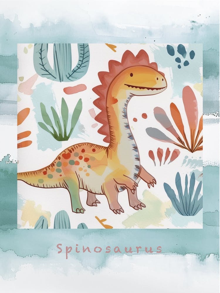 Cute Spinosaurus Dinosaur Watercolour Style 1 Poster