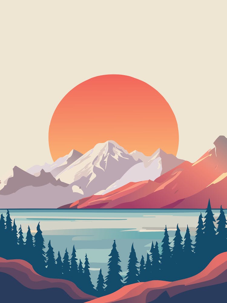 Serene Sunset Over Majestic Mountains