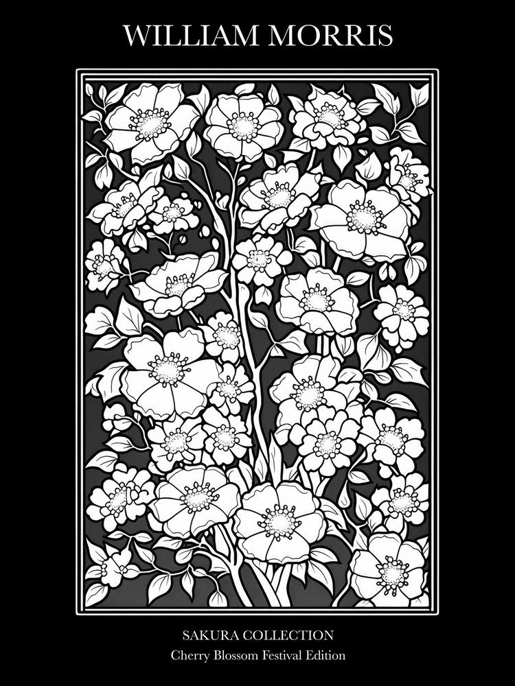 William Morris  Style Cherry Blossom Black And White 2