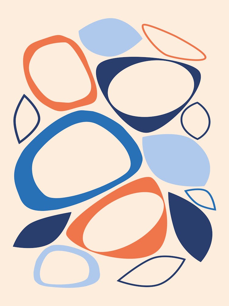 Abstrait Moderne du Milieu du Siècle 8 Abricot, Bleu, Crème