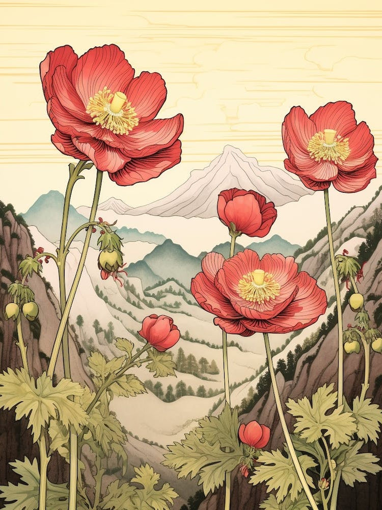 Hanaichige Japanese Anemone Japanese Botanical Illustration