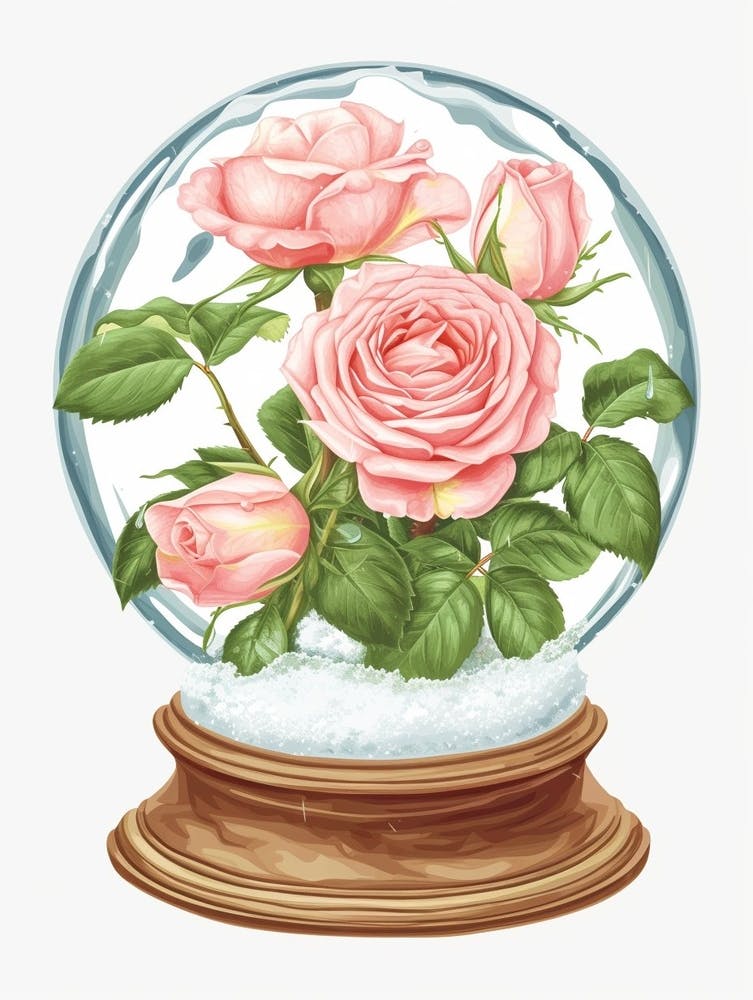 English Roses Painting Rose In A Snow Globe 1