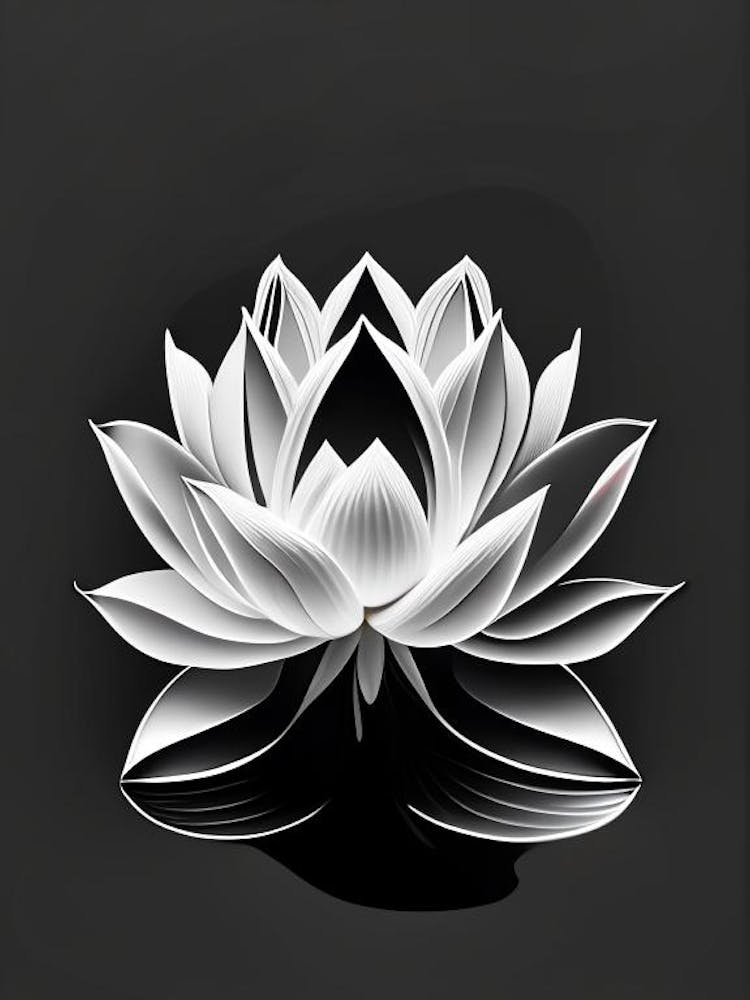Blooming Lotus Flower In Lake Black And White Geometric 3
