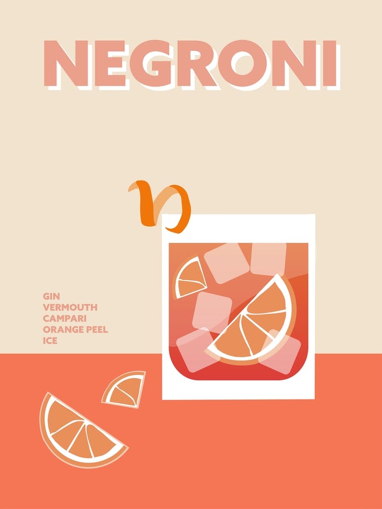 Negroni Cocktail Retro Orange Colourful Wall