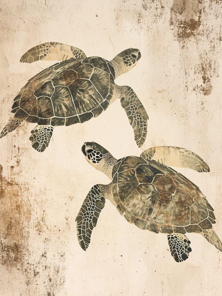 Vintage Sea Turtle Friends Illustration 1