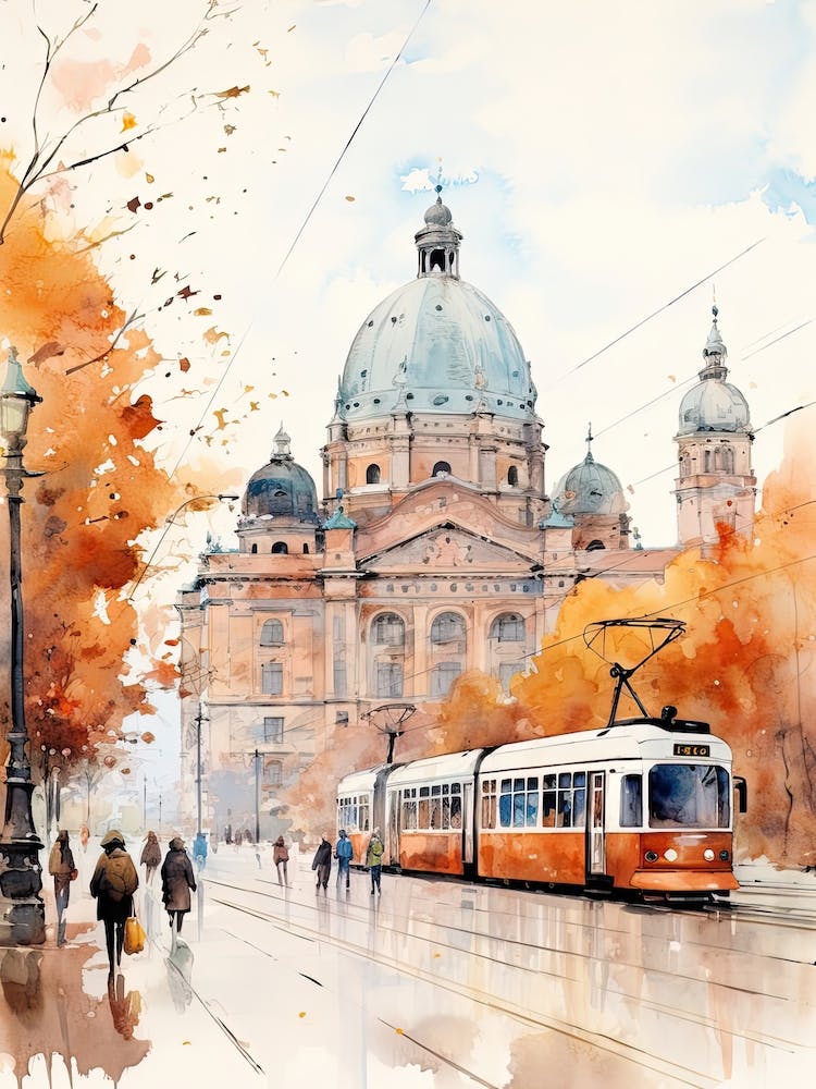Helsinki Finland In Autumn Fall, Watercolour 3