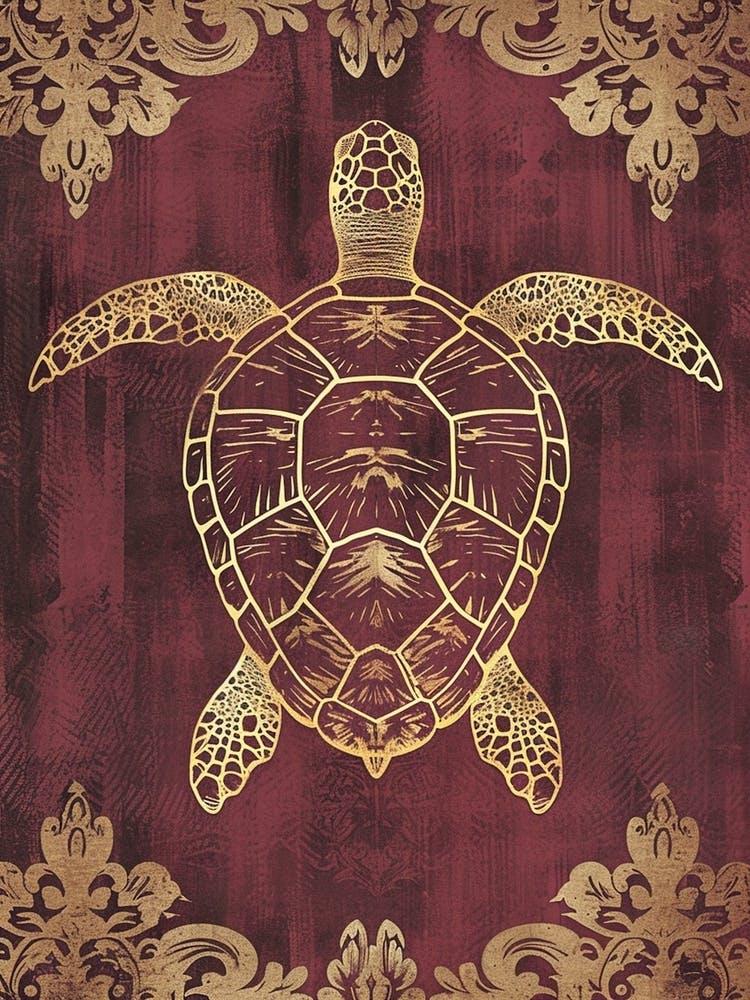 Maroon Art Deco Sea Turtle 1