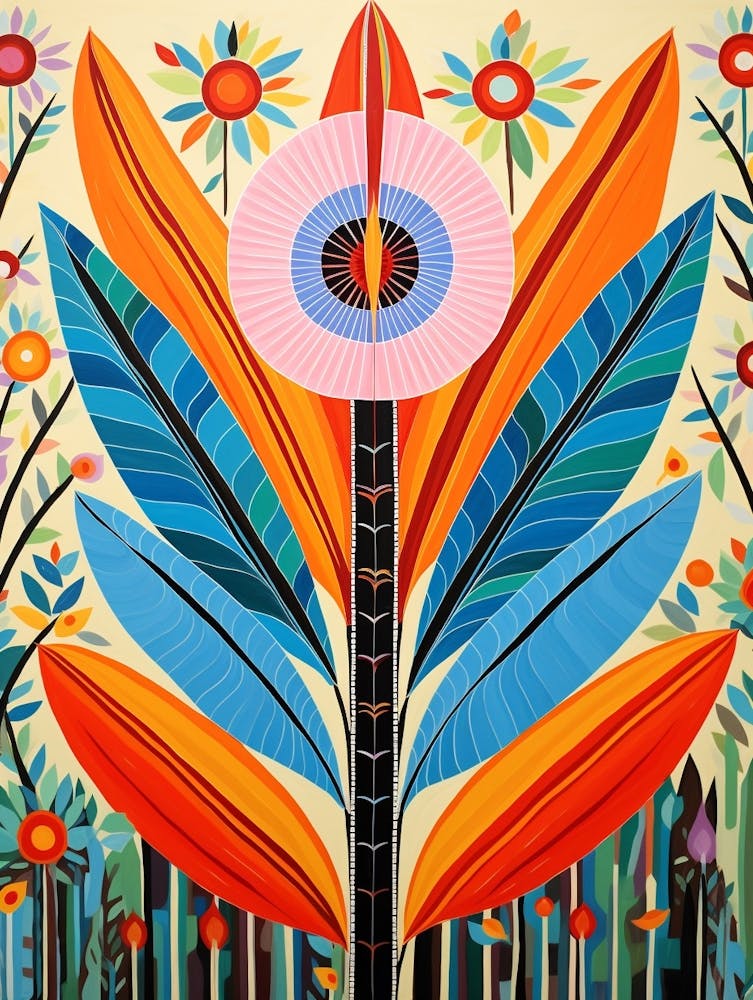 Flower Motif Painting Bird Of Paradise 1
