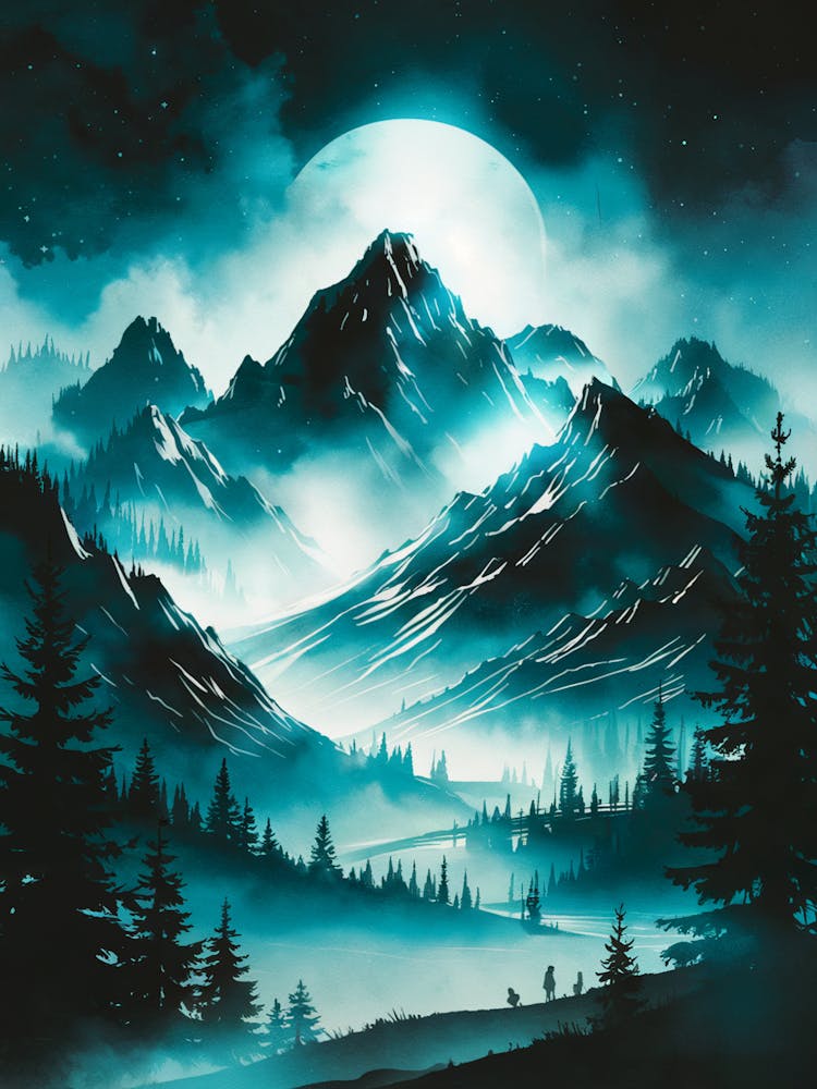 Moonlight In The Mountains,Anime Art Lofi