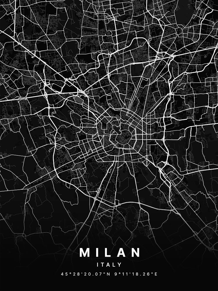 Milan Italy Black Map