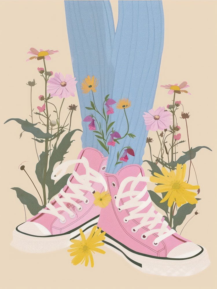 Illustration Pink Sneakers And Flowers 7