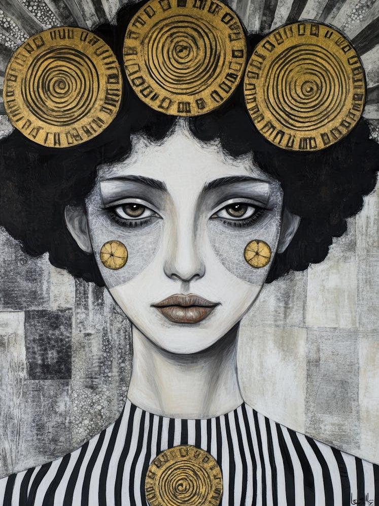 Woman With Gold Circles On Her Head