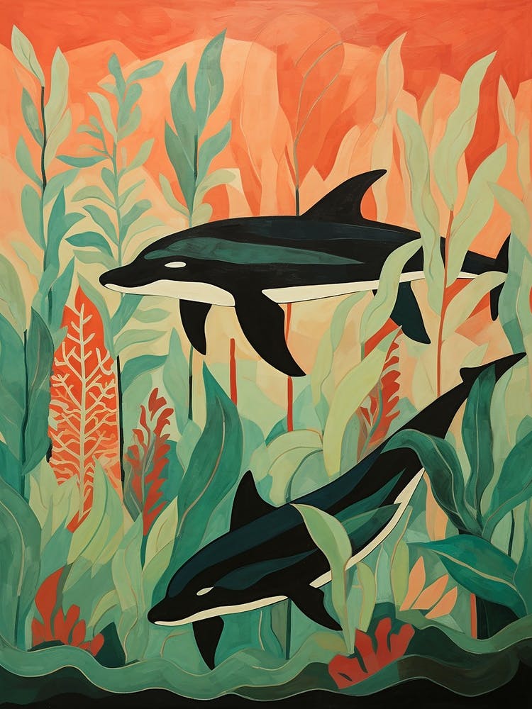 Orca Whales Swimming With Seaweed 2
