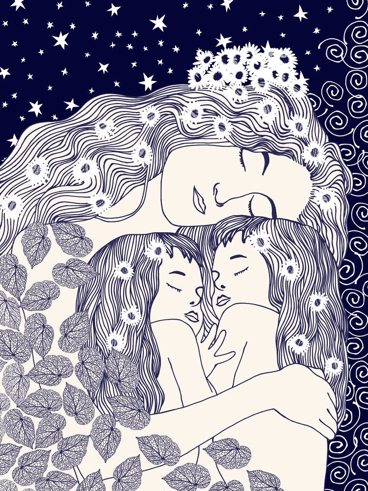 Mother And Daughters Embrace