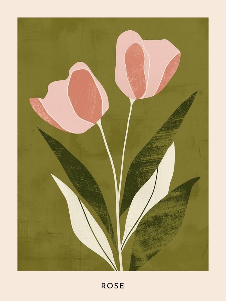 Pink & Green Rose 2 Flower Poster