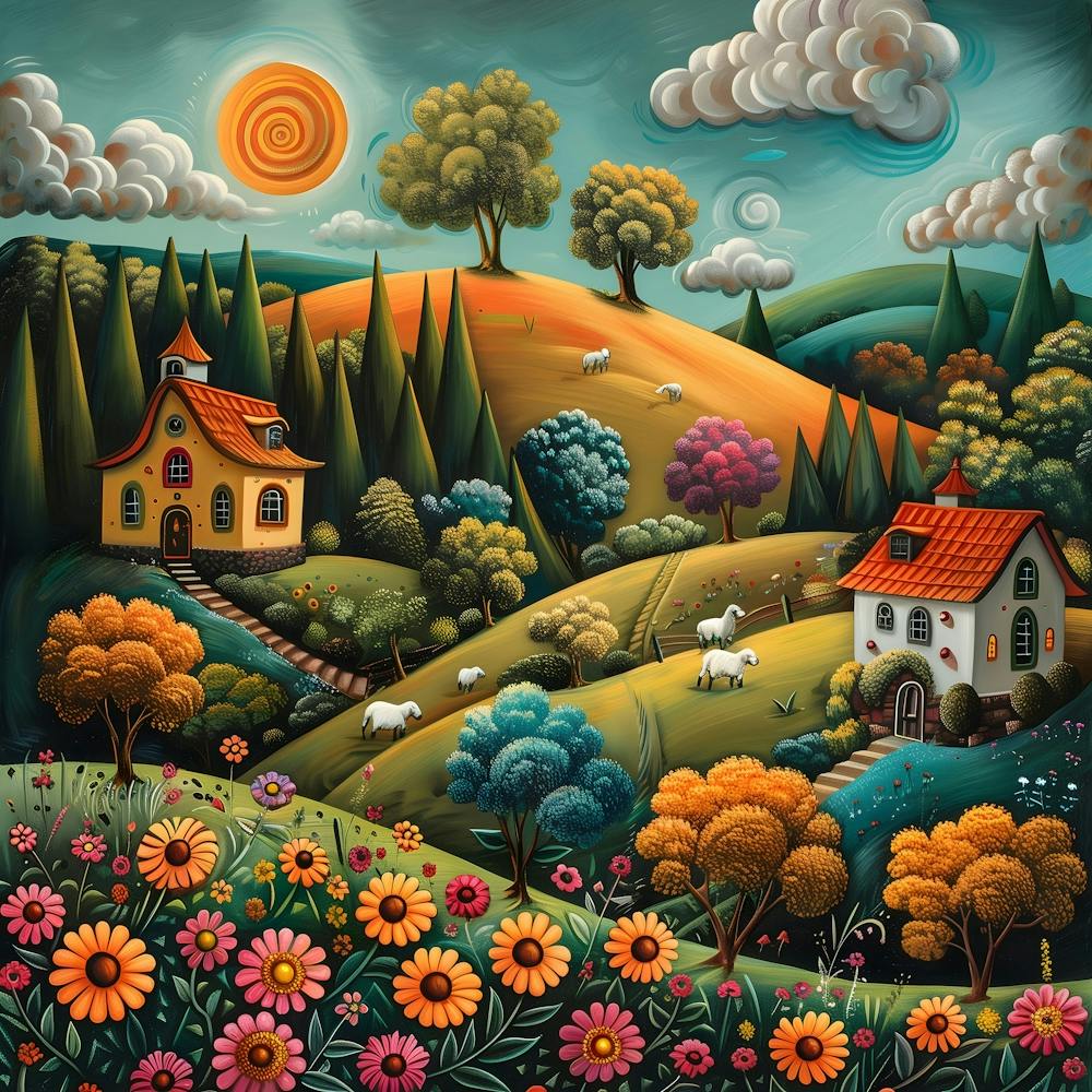 Russian Countryside, Naive, Whimsical, Folk