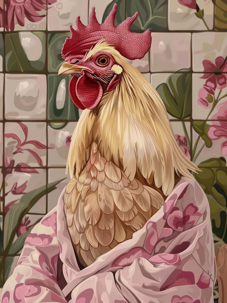 Chicken In A Robe Bathroom Print Tropical Jungle Home Decor Funny