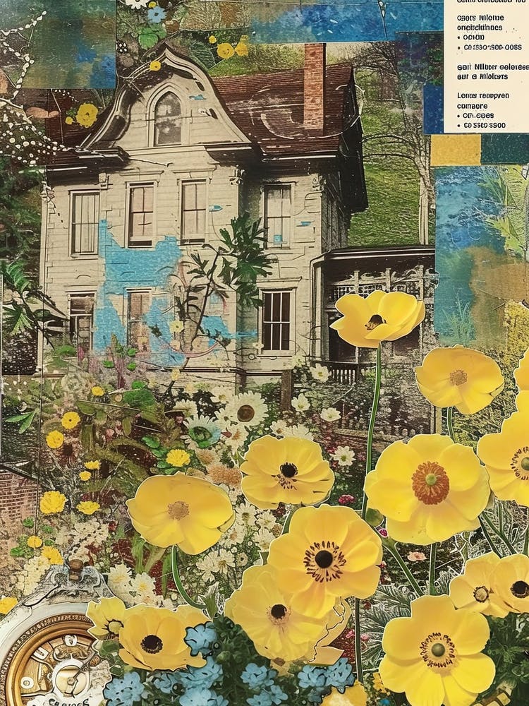 Yellow Flowers Scrapbook Collage Cottage 1